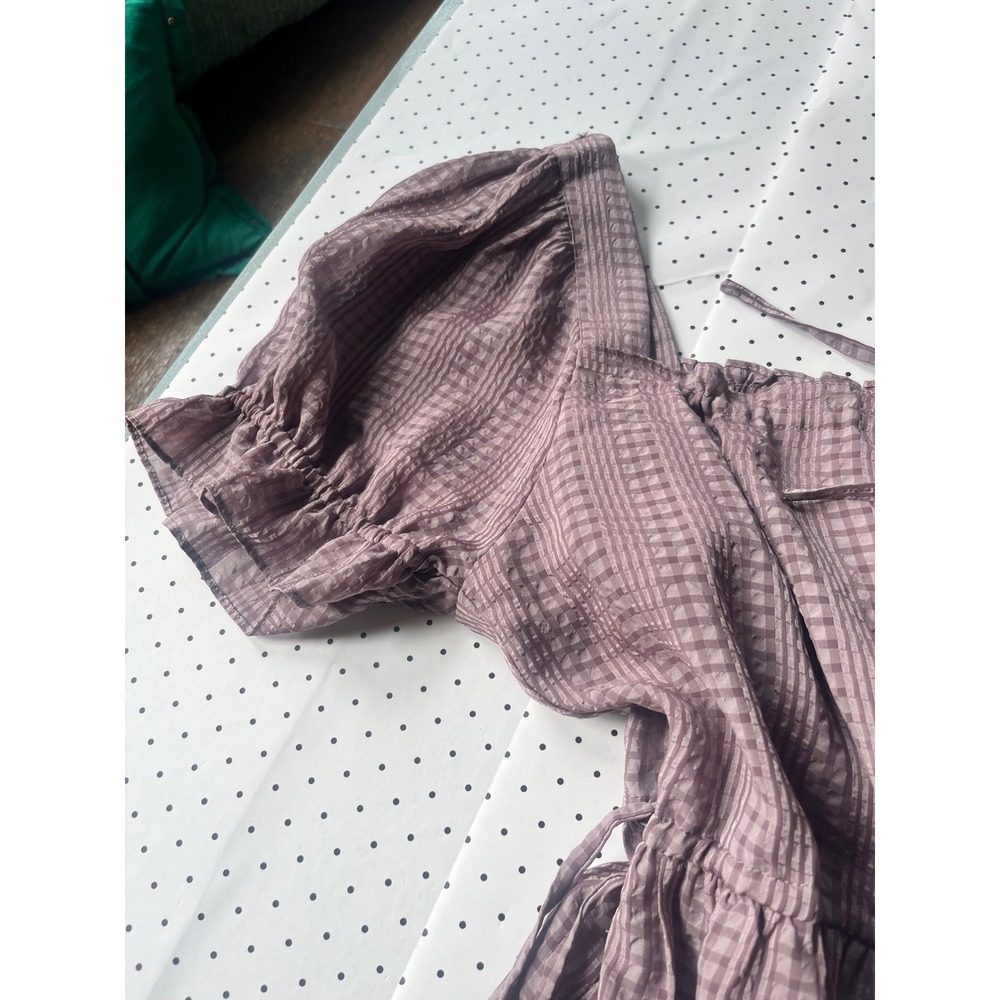 Madewell Dress Womens M Dusty Mauve Plaid Puff Sleeve Tiered Midi MF151 NWT - Picture 6 of 10